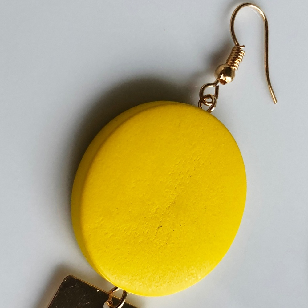 NEW "Theory" Wooden Geometric Earrings (Yellow) - Picture 3 of 5